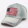 Flaga amerykańska Retro Kowbojski Kapelusz Mody Designer Diament Studded Peted Cap Regulowany Outdoor Travel Sun Kapelusze 5 kolorów