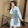 Women's Autumn Dresses Korean Fashion Fake Two-piece Short Skirt Bottoming Long-sleeved Blouse PL280 210506