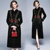 High Qulaity Luxury Women Trench Coat Winter Tweed Floral Embroidery Thick Warm Single Breasted Vintage Long Wool 210506