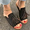 Kadınlar Sandalet Güzel Roma tarzı püskül leopar baskı yaz ayakkabıları rahat gladyatör düz dişi slaytlar ayakkabı