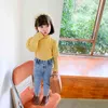 Winter girls casual puff sleeve double layer thick warm base T shirts 4 colors cotton high collar Tops 210508