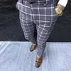 Casual Pants Fashion Plaid Print Zipper Män Joggers s Straight Business Slim Fit Trousers Plus Size 210715