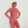 Bezszwowe kobiety Outfit Yoga Set Workout Sportowa Siłownia Odzieżowa Fitness Z Długim Rękawem Crop Top High Waist Legginsy Sportowe Garnitury Seksowne Spodnie