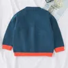 Baby Kids Jacket Barnkläder Stickad tröja Bump Color Round Neck Fall Långärmad Rainbow Cardigan Tröja av tjejerna 211023