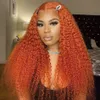 Fashion Red Curly Spets Front Brasilian Human Hair Wigs Deep Wave Synthetic Wig Glueless Pre Pluched Cosplay Party8705769