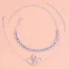 Stonefans 2st / set Dubbel kärlek Rhinestone Heart Anklet för Kvinnor Sommar Tillbehör Tennis Ankel Armband Ben Kedja Foot Smycken