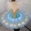 LED BALLET TUTU ProfessionalBallerinaChildKidsswan Lake Dance Costumes Adder Girls Light Pancake幼児ドレスステージウェア315y