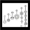 Bell Sier Rose Gold 6st Belly Button Navel Dangle Body Piercing smycken Tillbehör Charmiga sexiga ringar Bar 7CW9X