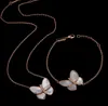 gold plated jewelry with white bearing butterfly with diamond copper plated rose gold necklace bracelet set wjl36117680023