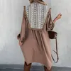 Robes décontractées Vintage Motif Patchwork Chemise Robe Respirant D'été Femmes Col Rond Lanterne Manches Grand Ourlet Pour La Plage Usage Quotidien