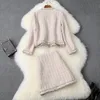 Top Merk Fashion Runway 2 Delige Set Vrouwen Herfst Winter Luxe Parels Kralen Tweed Wollen Jasje En Rok Pak 210514