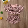 Baby Girls Cotton Leopard Grain Printed Short Sleeve O-Neck Clothes Summer Tee +short Pants Kids Girls Casual Outfits