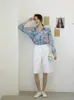 Vintage färgad ritning långärmad blus faller kvinnor toppar och blusar knapp upp lös koreansk tröja kläder 210427
