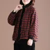 Höst Vinterkonst Stil Kvinnor Långärmad Loose Short Coat Tjockad Varm Bomull Linen Vintage Plaid Jackor Toppkvalitet S406 210512