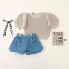 여름 여자 아이들을위한 니트 코튼 티셔츠 고전 유아 소녀 카디건 탑 꼭대기 패션 아기 의류 210529