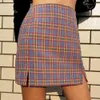 Vintage plaid cut women summer high waist cara mini retro checkboard blue zipper bodycon split skirt 210415