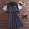 Mori Girl Spring Women Plaid Dress Lovely Embroidery Casual Loose Vintage Vestidos De Festa Long Sleeve Elegant Cute Dresse 210520