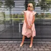 PROPCM Zomer Vrouwen Jurk Casual Verstoorde Korte Mouw Grote Zoom EEN Lijn Midi Vestidos Effen Kleur O Hals Dagelijkse Party Streetwear Kleding