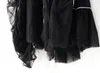 الصلبة الأسود اللباس مرونة الفرقة غير النظامية شبكة ألف خط الركبة طول تنورة للنساء مول القوطي الربيع والصيف GX879 210421