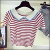 T-shirt da donna Top T-shirt Abbigliamento Abbigliamento T-shirt a righe a maniche corte in maglia T-shirt per ragazze a maglia Stetchy Top per donna Drop D