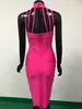 女性のファッションセクシーな膝の長さピンクの包帯ドレスデザイナーエレガントなイブニングセレブリティパーティーVestido 210527