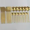 24 stücke Reines Gold Schwarz Geschirr Set Hochzeit Besteck Set 18/10 Edelstahl Abendessen Messer Gabel Scoops Silberbesteck Großhandel 210706