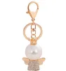 Keychains Fashion Rhinestone Pear Crown Angel Keychain Women Bag Charm Handbag Decorations Car Key Chain Ring Pendant Keyring Trinket