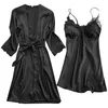 Mulheres Sleepwear Lingerie Mulheres Silk Lace Robe Vestido Babydoll Nightdress Kimono Set FFT