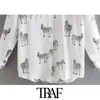 Traf Women Fashion Animal Print Loose Blouses Vintage Long Sleeve Button-Up vrouwelijke shirts blusas chic tops 210415