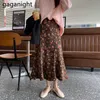 Vintage Women Floral Skirt Long Mermaid Skirts High Elastic Waist Autumn Winter Sweet Corduroy Faldas Drop 210601