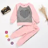 Winter Style Zestawy Dzieci Dorywczo Z Długim Rękawem Patchwork Frezowanie T-shirt List Różowe Spodnie Cute 2 sztuk Dziewczyny Ubrania 1-6t 210629