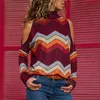 Kobiety Bluzki Sexy Cold Ramię Topy Casual Turtleneck Dzianiny Top Jumper Pullover Print Z Długim Rękawem Blusas Camisas Mujer 210518