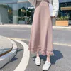 スカート女性秋冬の固体タッセルロングスカートニット韓国の甘いAラインMujer Faldas Elegant 17912 210415
