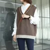 Johnature Dames Gebreide Vesten V-nek Koreaanse Stijl Herfst Mouwloze 3 Kleur Dames Doeken Patchwork Casual Vests Sweater 210521