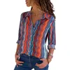 Zomer mode print vrouwen blouses lange mouwen turn-down kraag blouse shirt casual tops plus size elegante werk shirt 210608