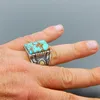 Cluster Rings Vintage Antique Green Stone Ring Fashion Jewelry Blue Turquoises Finger For Women Wedding Anniversary O3M0311151430