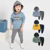 Spring Kids Sets For Boys Letters Tops Pants Children Clothing Sets Casual Cotton Hooded Top Boys Clothes Two Piece Set 210713