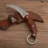 1Pcs Top Quality Karambit Knife VG10 Damascus Steel Blade Full Tang Rosewood Handle Fixed Blades Claw Knives With Leather Sheath