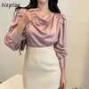 Styl pracy Office Lady Solid Bluzka Kobiety Spring Slim Stain Simple Blusas High Neck Długi Rękaw Soler Koszula 210422