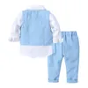 Frühling Jungen Tops Hosen Sets Kinder Streifen Weste Hemden Kinder Anzüge Outfits Baby Smoking 210413