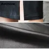 Aachoae Women Fashion PU Faux Leather Pencil Skirts Office Wear Split Black Midi Female Plus Size Chic Bodycon 210619