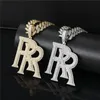 New Men's Hip Hop Necklace Double R Letter Pendant Iced Out Cubic Zircon Gold Silver Plated Mens Bling Jewelry