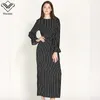 Etnisk Kläder Wechery Womens Striped Long Dress Slim Abayas Islamic Muslim Stil Plus Storlek Svart Vit Turmpet Sleeve