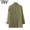 Traf女性のファッションオフィスを着る基本的なブレザーコートヴィンテージ長袖ポケット女性の上着シックなトップ210415