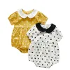 0-3Y Baby's Bodysuit Summer born Short Sleeve Girl's Twins Little Lapel Polka Dot Girl Clothes Baby 210417