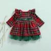 Robes De Fille De Noël Bébé Filles Robe Born Plaid À Manches Longues Col Rond Maille Patchwork Toddler Princess Party Xmas Year Gift 6m-6t