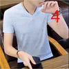 Men's lapel short-sleeved t-shirt men's street brand trend loose Korean version of the cotton port wind Slim 210420
