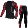 Hommes Sous-vêtements thermiques Hiver Long Johns 2 pièces Costume de sport Leggings de compression pour hommes T-shirt à séchage rapide Ensemble de jogging à manches longues 210910