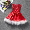 2-8 lat Baby Girl Christmas Sukienka Cekinowany Bez Rękawów Czerwony Siatki Tutu Spódnice Z Piórami Prom Party Dresses Dla Dzieci Nowy Rok X'mas Day