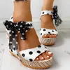 TELOTUNY sandals Women's Platform Wedges Heel Sandals Fashion Cotton Fabric Dot Lace-up Shoes Footwear 2021 Summer Y0721